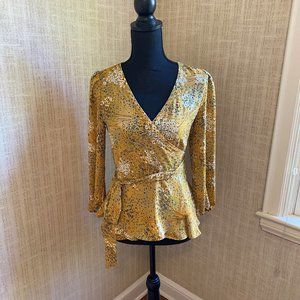 LOFT buttercup yellow peplum wrap blouse